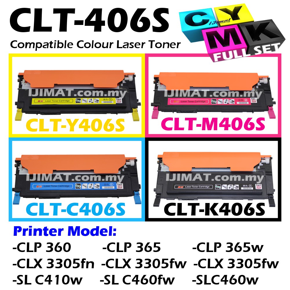 FULLSET CYMK Samsung 406 406S CLT K406S Compatible Toner CLP 360 362