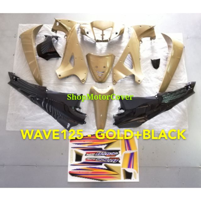 HONDA WAVE125 W125 R BODY COVER SET GOLD BLACK WITH STICKER 1 HLD MADE