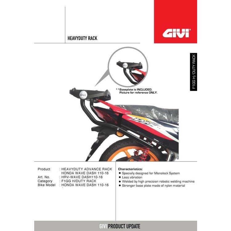 Honda Dash 110 Fi 125 Fi Givi Heavyduty Advance Rack Monorack J