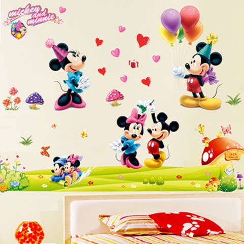 Wallpaper Dinding Bilik Tidur Stiker Dinding Super Mickey Mouse Minnie