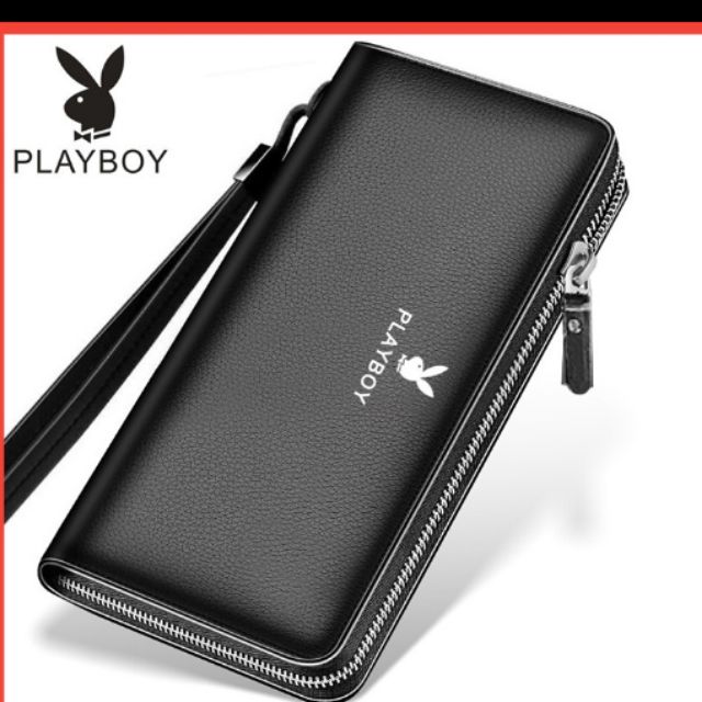 Playboy Men S Long Wallet Zipper Leather Black Shopee Malaysia