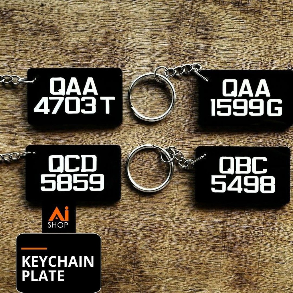 Keychain Plate Nombor Putih Timbul Kereta Kunci Motor Lori Rumah Alamat