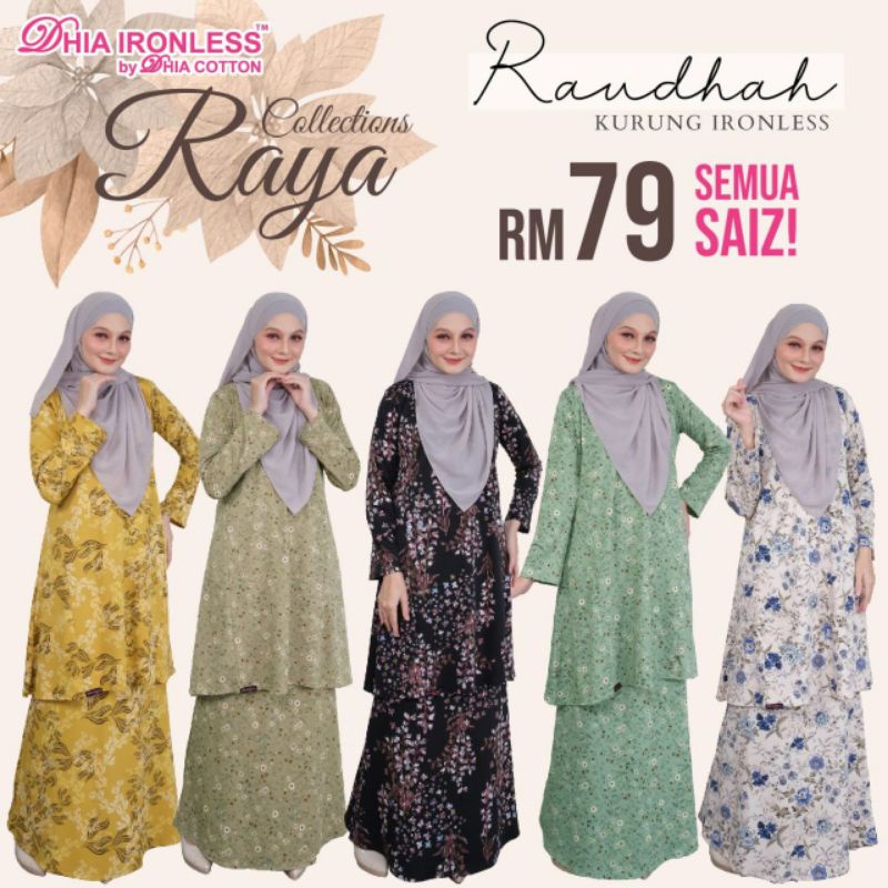 Baju Kurung Ironless Raudah By Dhiacotton Xs Hingga Xl Shopee