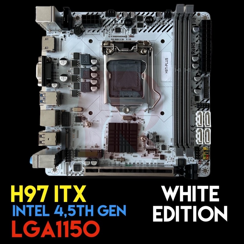 ReadyStock H97 ITX LGA1150 White Motherboard Intel 4th 5th Gen