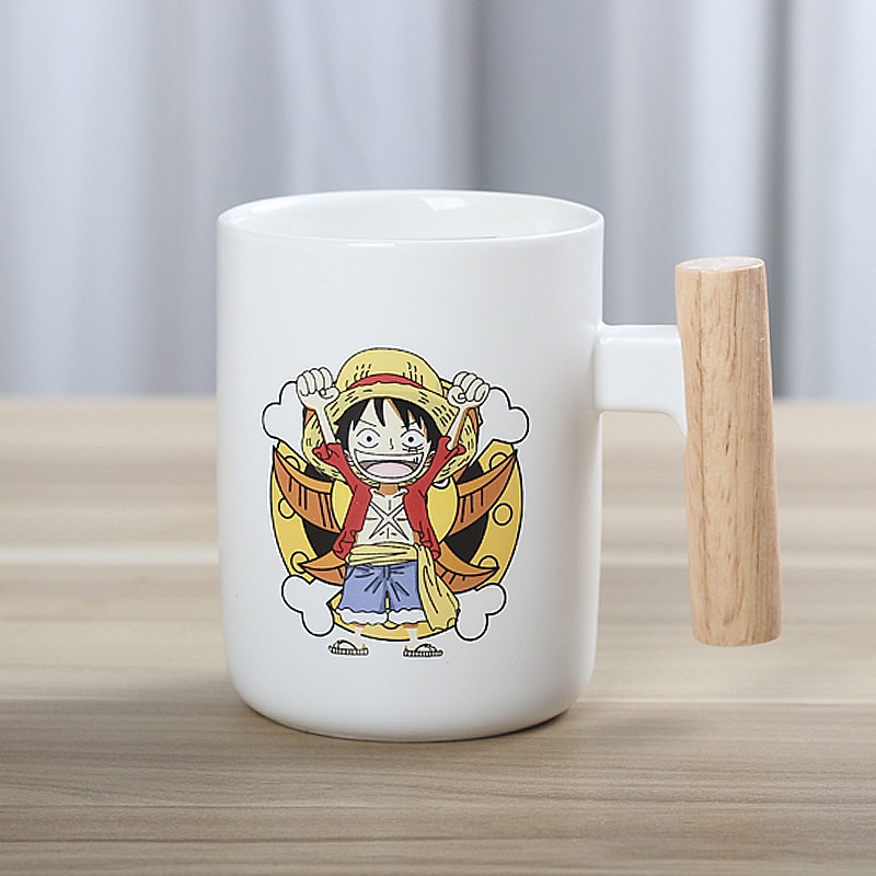 One Piece Mug With Lid Spoon Cute Cartoon Coffee Cup Luffy Home