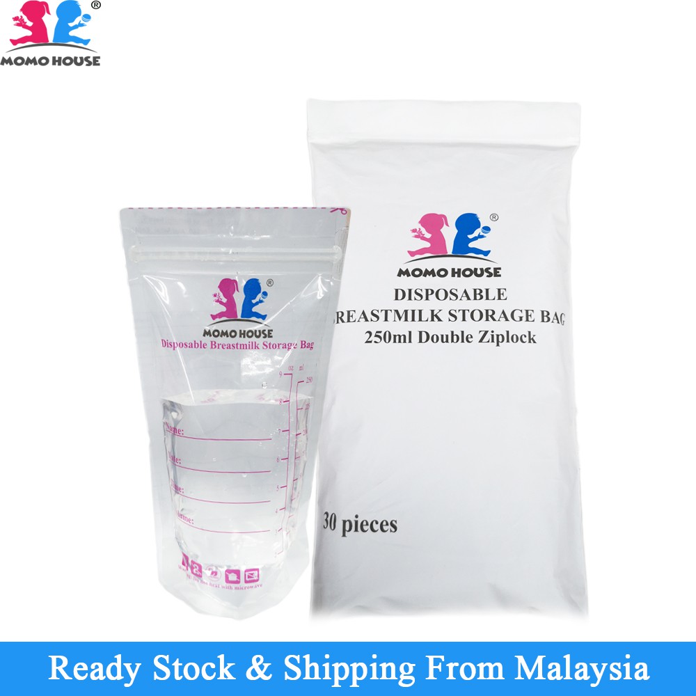 30 Pcs 8oz 250ml MOMO HOUSE Double Ziplock Breastmilk Storage Bag