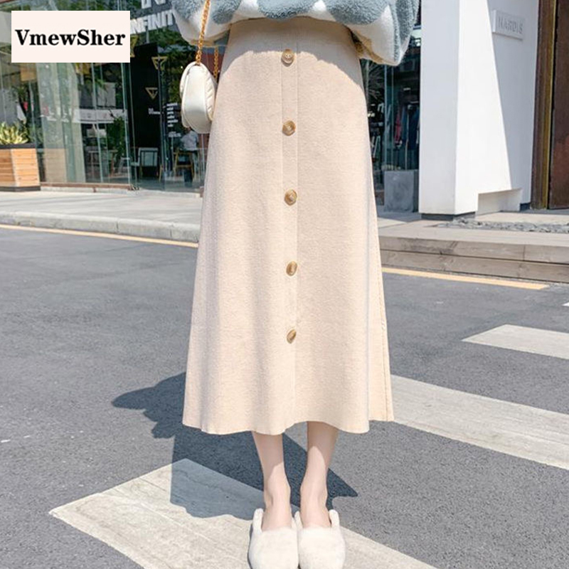 Vmewsher New Autumn Winter Womes Skirt Knitted Fashion A Line Single