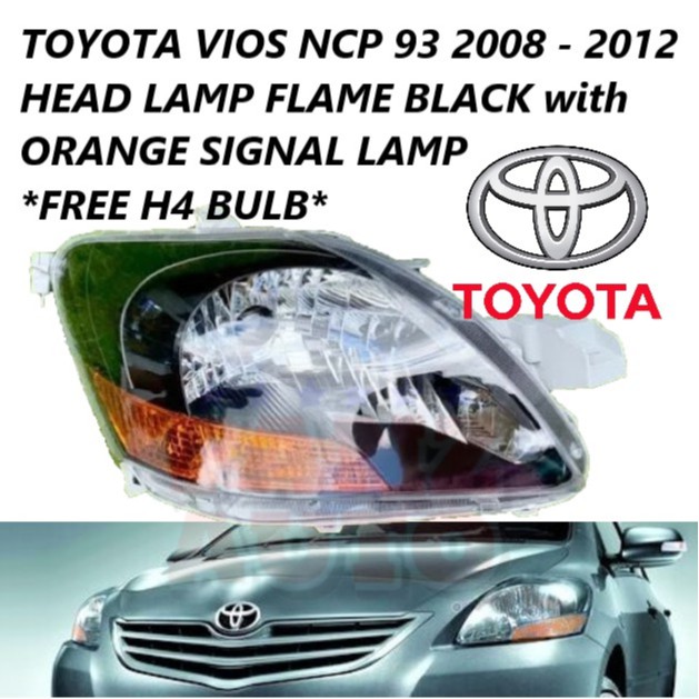 Toyota Vios NCP 93 2008 2012 Head Lamp Flame Black With Orange Signal