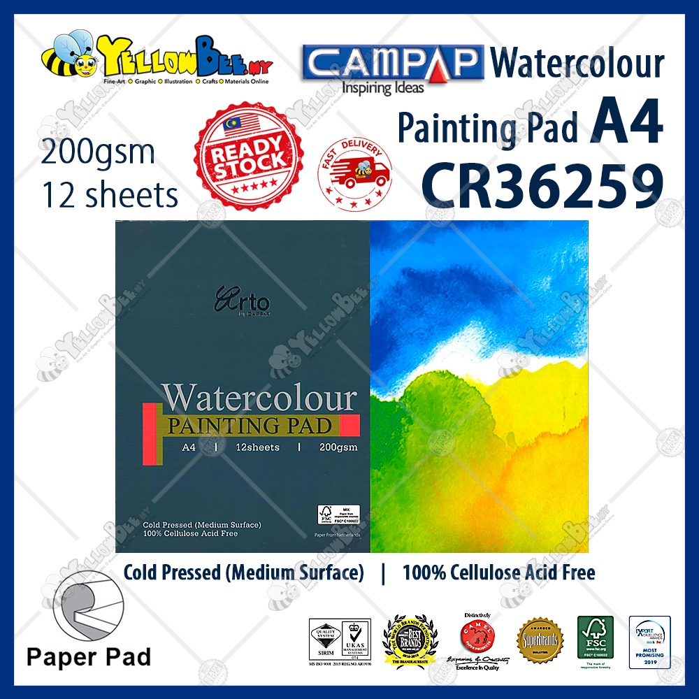 CamPap Arto Watercolour Painting Pad A4 12 Sheets 200gsm CR36259