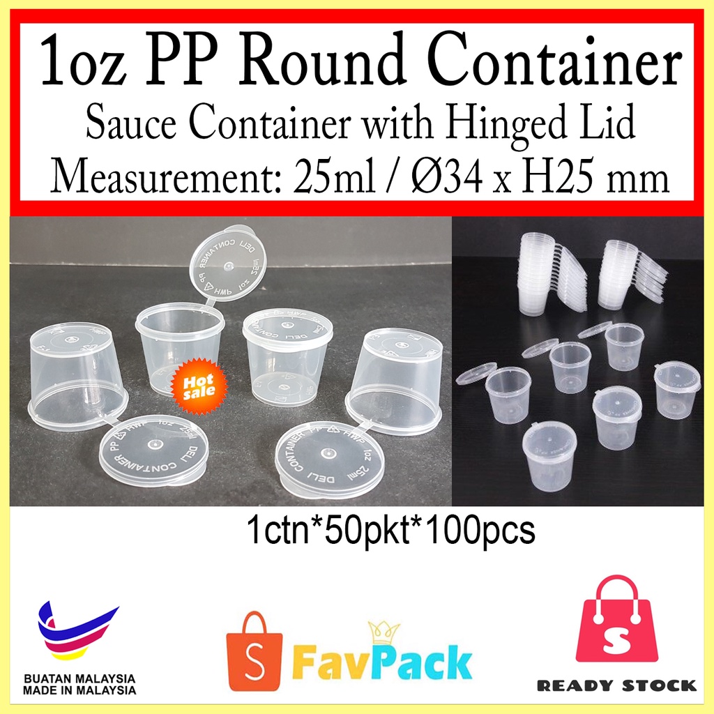 Ready Stock Oz Pp Round Container With Hinged Lid Ml Sauce