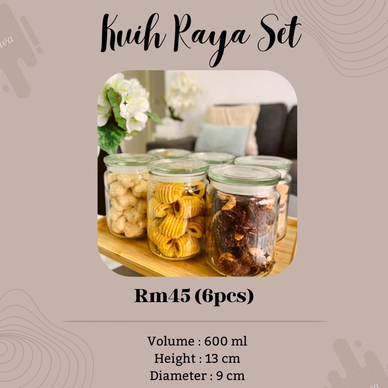 Ml Eksklusif Set Balang Kaca Kuih Raya Airtight Glass Jar