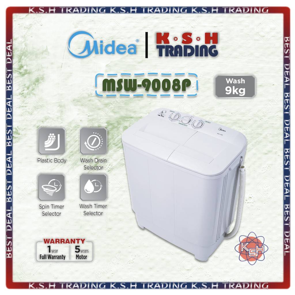 K S H MIDEA MSW 9008P 9KG SEMI AUTO TWIN TUB WASHING MACHINE