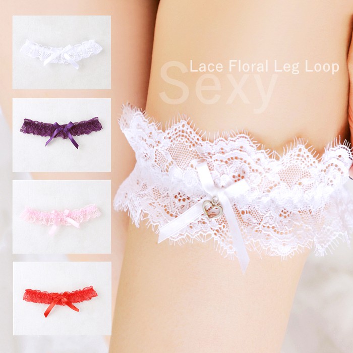 Fashion Sexy Women Bow Leg Ring Sexy Lingerie Lace Floral Garter Belt