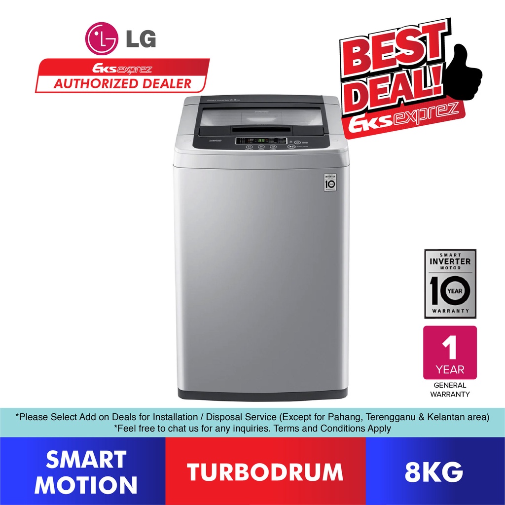 LG Top Load Washing Machine 8kg T2108VS3M With Smart Inverter Washer