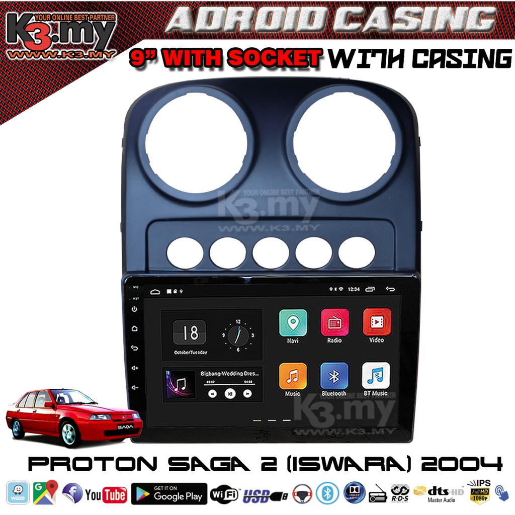 Proton Saga 2 Iswara 2004 9 Touch Screen Android Player GPS Waze