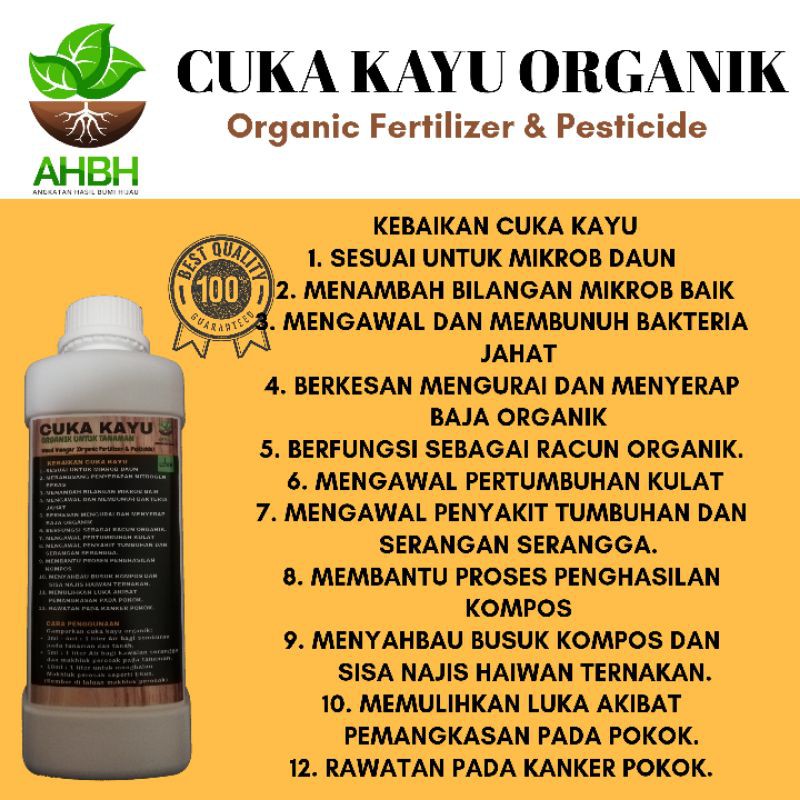 Cuka Kayu Organik 1000ml 100 Asli Tiada Campuran Wood Vinegar