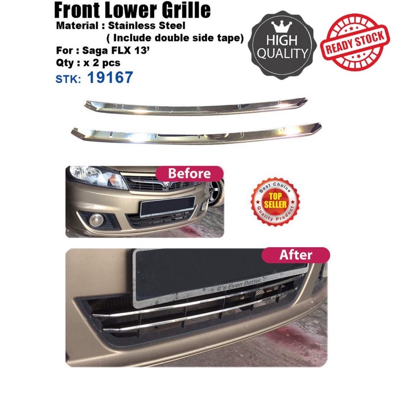 Proton Saga Flx Front Lower Grille Chrome Cover Stainless Steel Xpcs