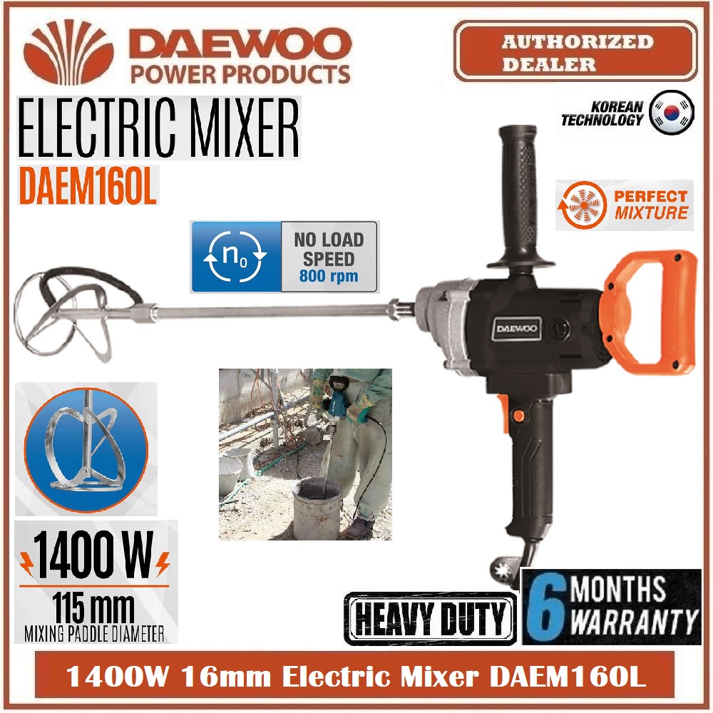 DAEWOO 1400W 16mm Electric Mixer DAEM160L Mixer Blender Cement