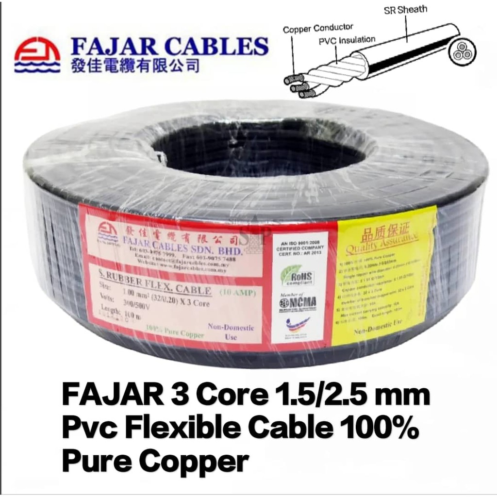 VLITE FAJAR 3 Core 1 5 2 5 Mm PVC Flexible Cable 100 Pure Copper