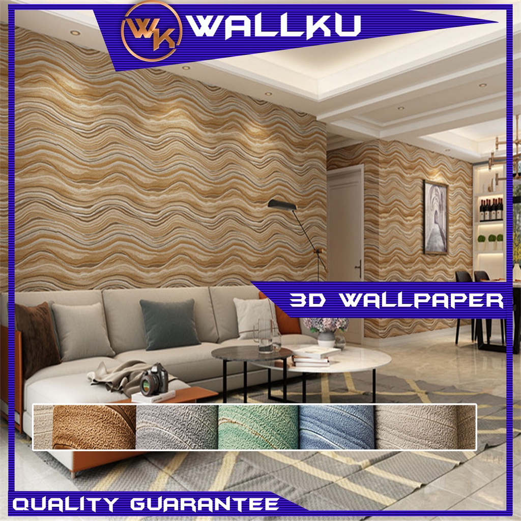 Wallku D Non Woven Ripple Suede Wallpaper Stickers Glue Wall Paper