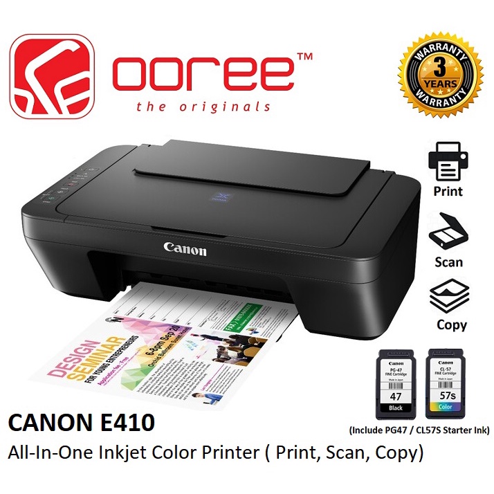 CANON PIXMA E410 INK EFFICIENT 3 IN 1 INKJET MULTIFUNCTION COLOUR