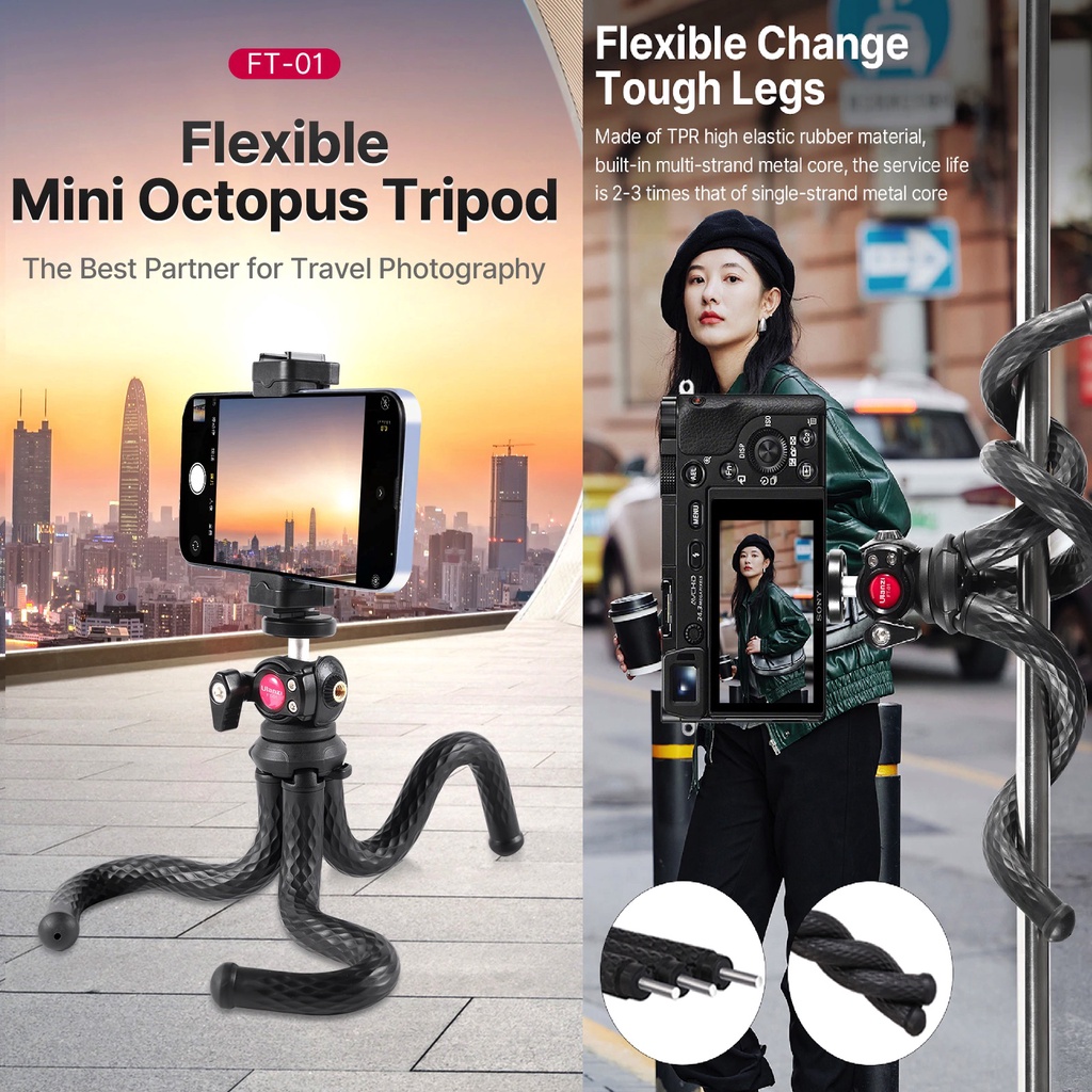 Ulanzi Ft Flexible Octopus Tripod Gorillapod With Phone Holder Clip