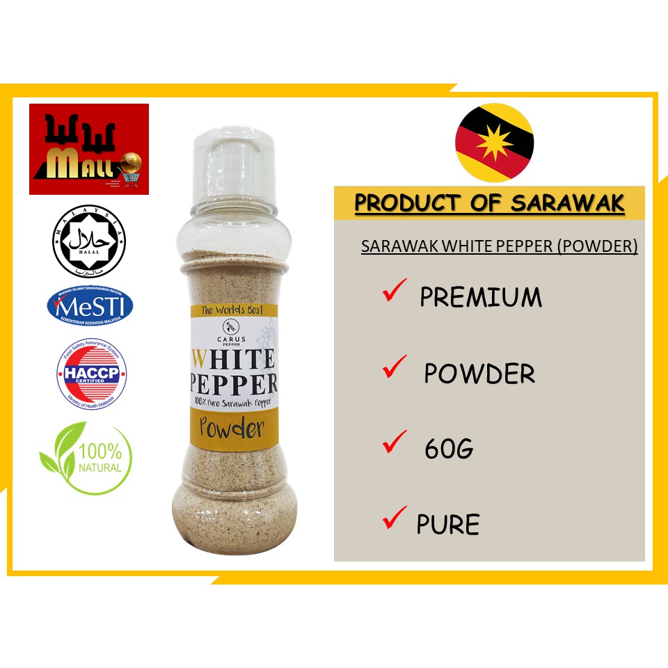 60g100 SARAWAK WHITE PEPPER POWDER CARUS PEPPER 100 Asli