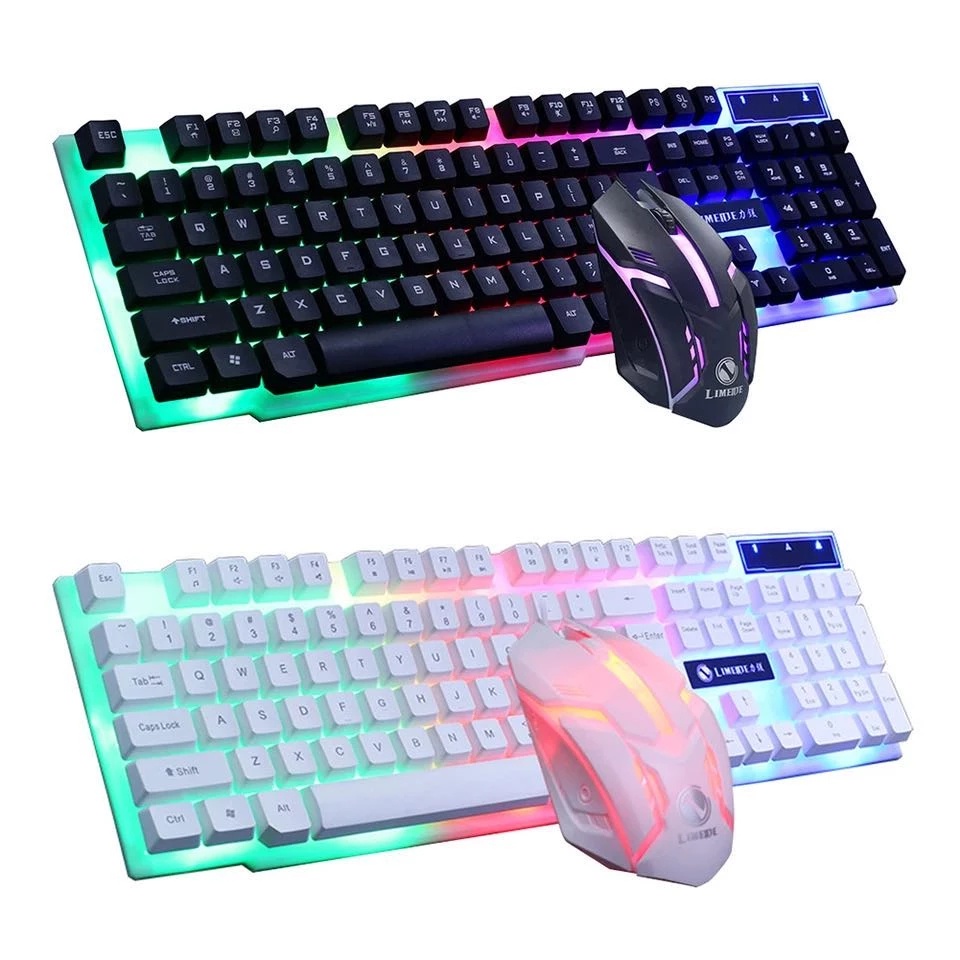 USB Wired Gaming Keyboard Mouse Set PC Rainbow Colorful LED Illuminated