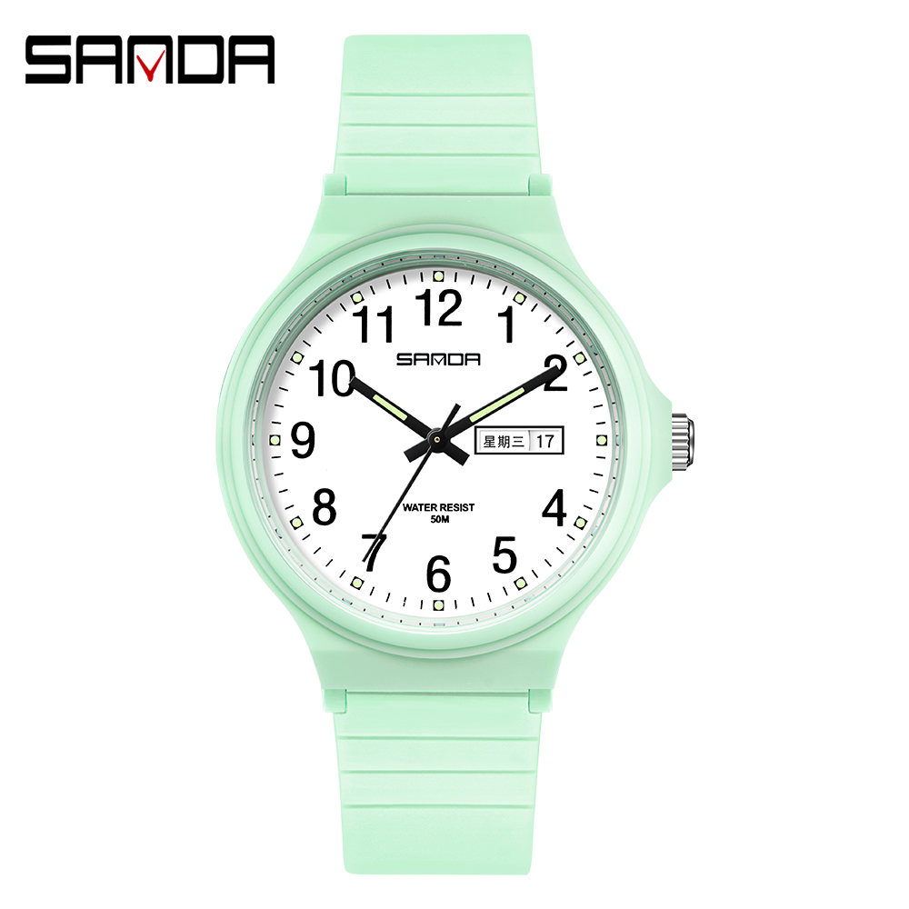 SANDA Fashion Simple Women Watch Calendar Week Display Outdoor Sports