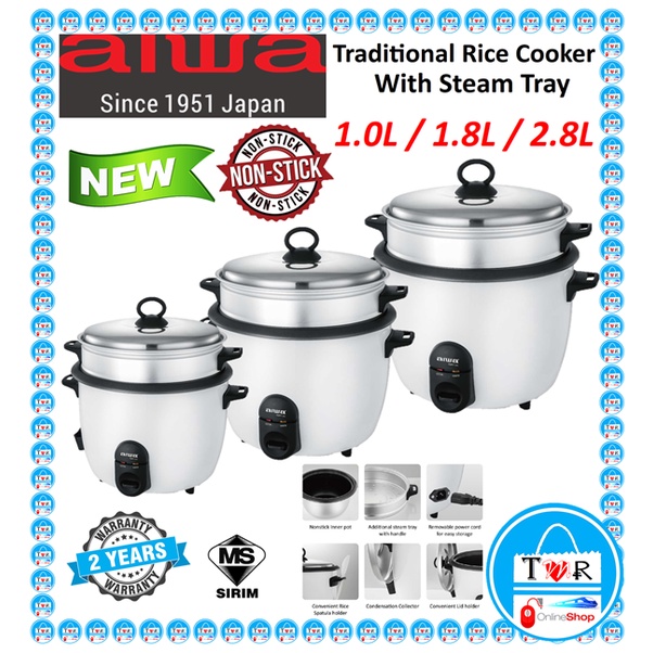 Aiwa 1 0L 1 8L 2 8L Traditional Rice Cooker With Steam Tray Elba