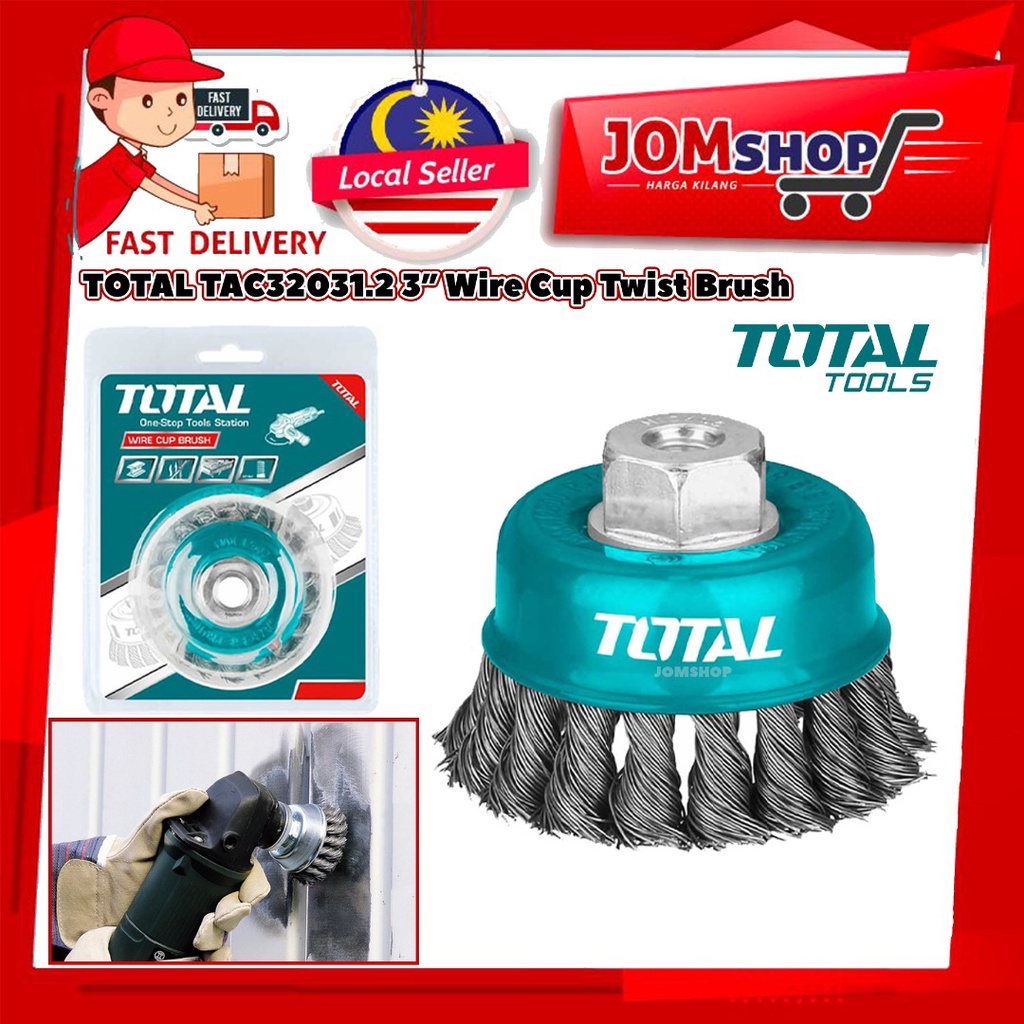 TOTAL TAC32031 2 3 Wire Cup Twist Brush With Nut 75mm 3 Berus Dawai