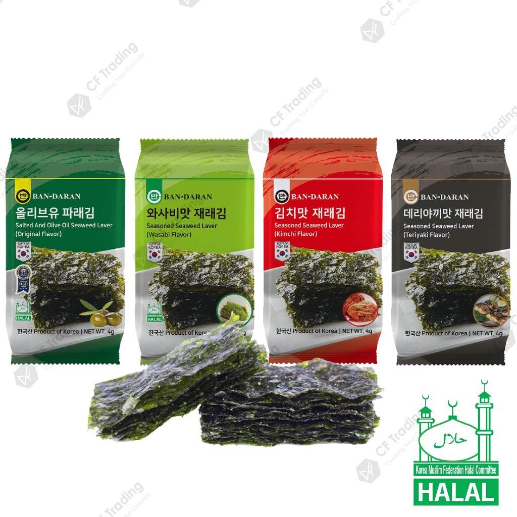 Ban Daran Korean Salted Seaweed Laver Original Olive Wasabi