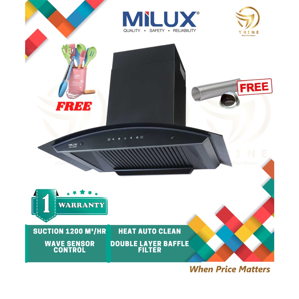 Free Utensil Set MILUX CHIMNEY HOOD MHC G1200W WITH WAVE SENSOR