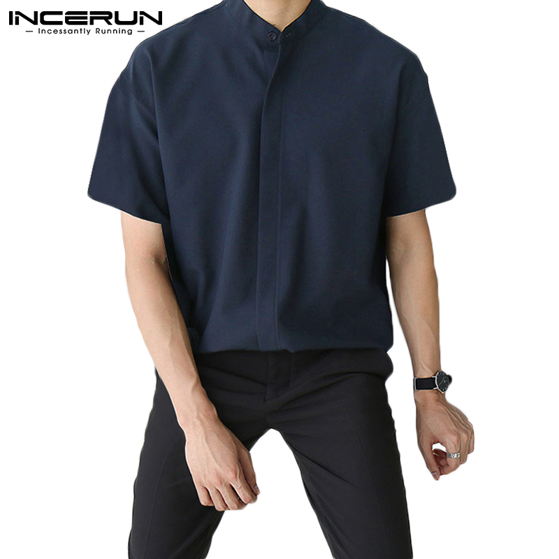 Incerun Men S Summer Simple Style Casual Short Sleeve Solid Color Loose