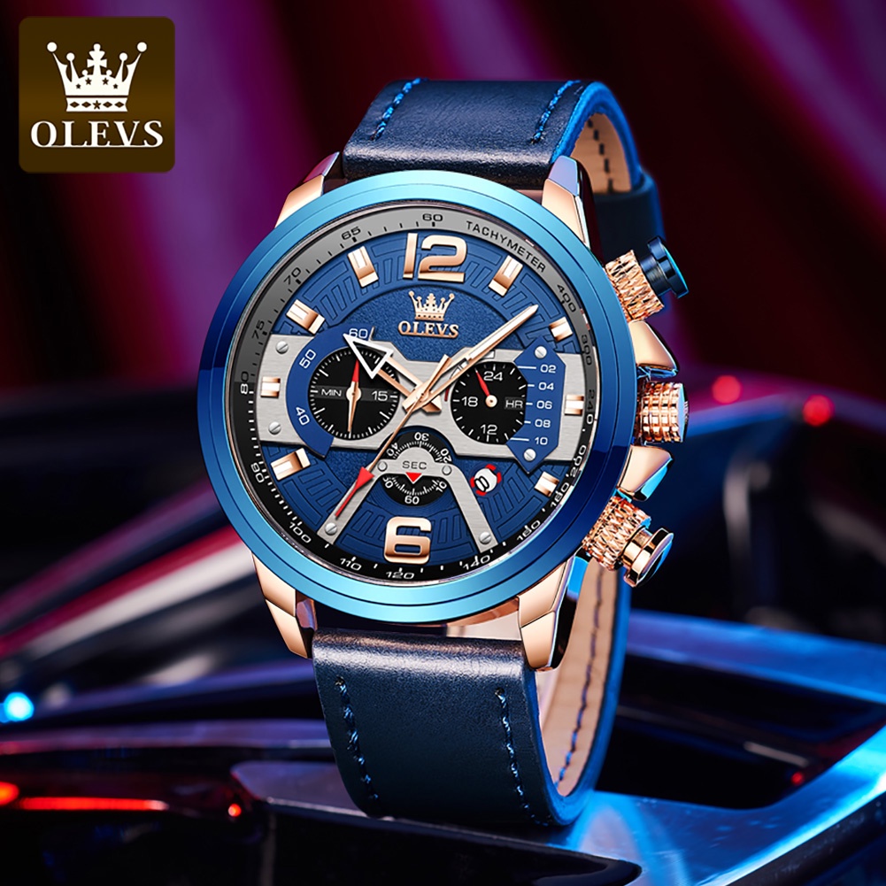 OLEVS Jam Tangan Lelaki Original Waterproof Men Watch Leather Strap