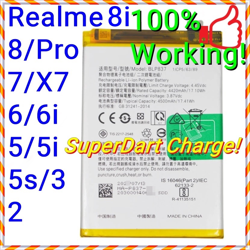 Support SuperDart NEW ORI Long Lasting Stable Battery For Realme 8i 8