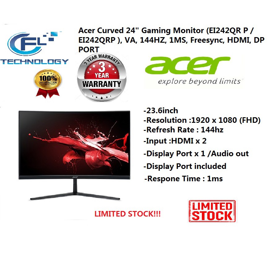 Acer Curved Gaming Monitor Ei Qrp Va Hz Ms Freesync