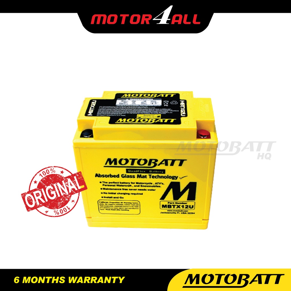 MOTOBATT Quadflex MBTX12U Motorcycle Battery Premium Yuasa Replacement