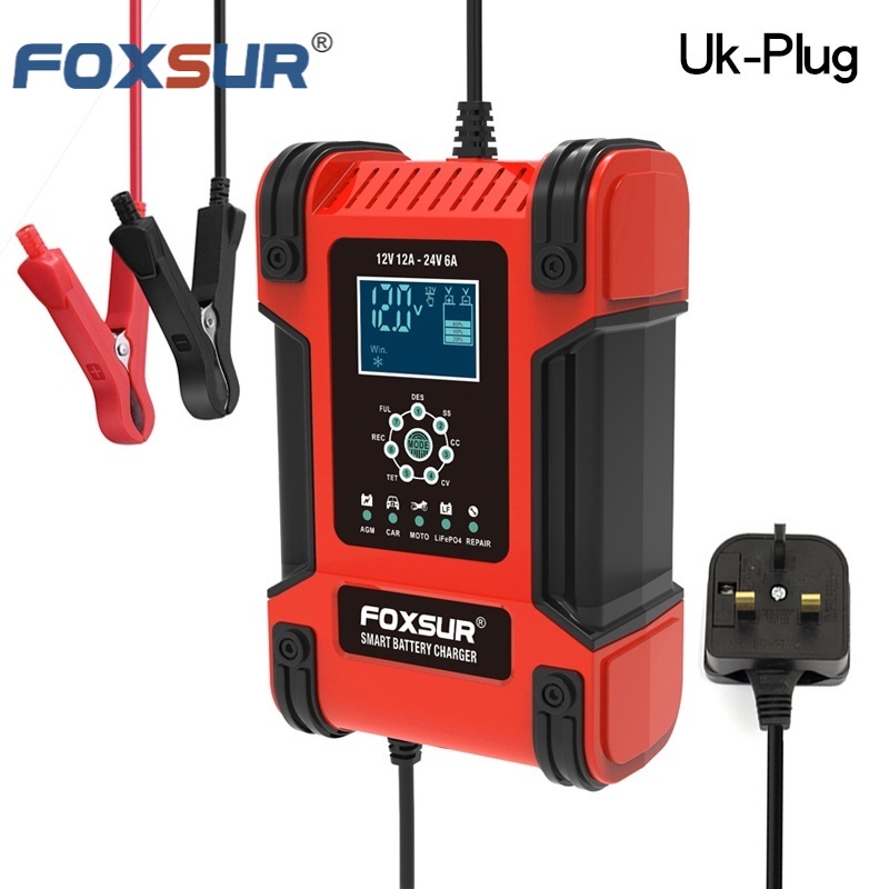 Foxsur 24V 12V 12A Car Battery Charger For AGM Lead Acid Motorcycle Car