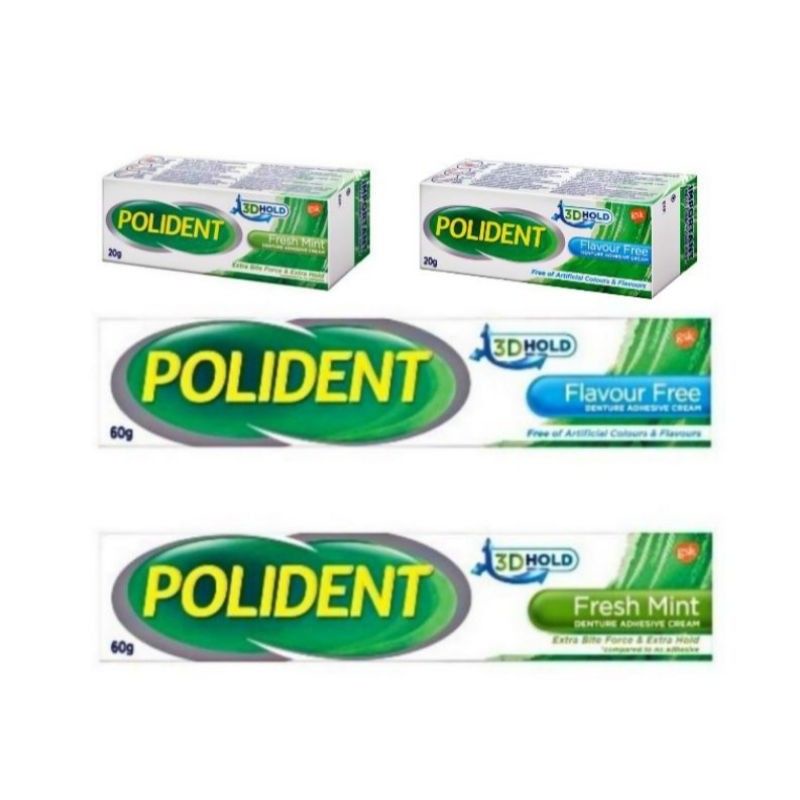 Polident Denture Adhesive Cream 20g 60g Fresh Mint Flavour Free