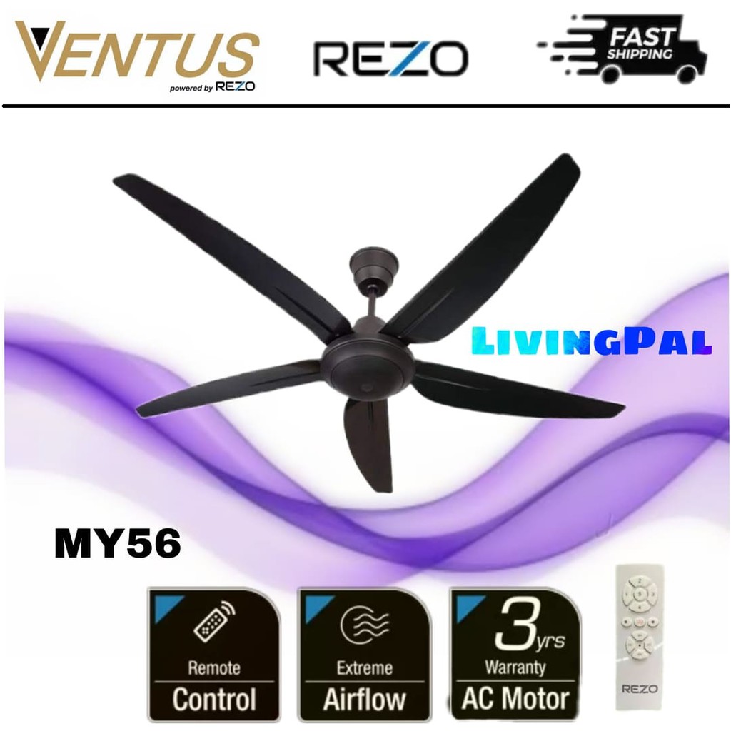 Rezo Ventus MY56 Remote Ceiling Fan READY STOCK 5 Blades 56 5B Speed