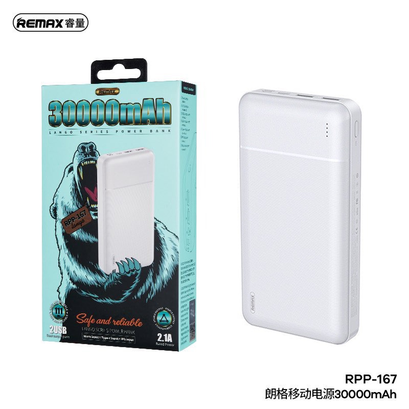 100 Original Remax RPP 167 Lango Series 30000mAh 2 1A Power Bank Dual