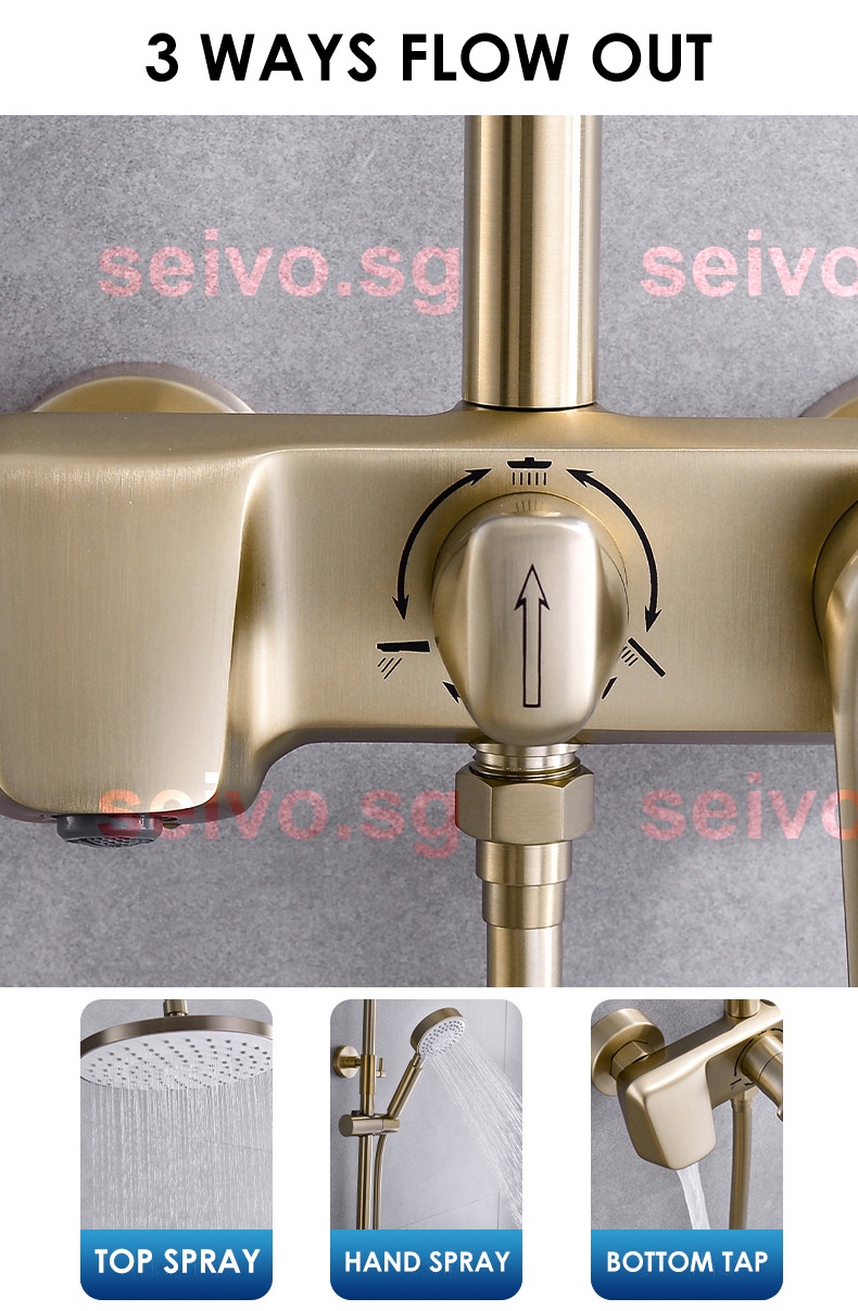 Brushed Gold Shower Set Hot Cold Rain Shower System SPA Rainfall Bath Faucet Wall Mounted