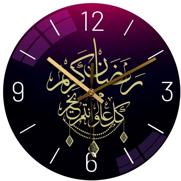 Jam Dinding Kaca Islamik Islamic Wall Clock Glass Silent Wall Clock