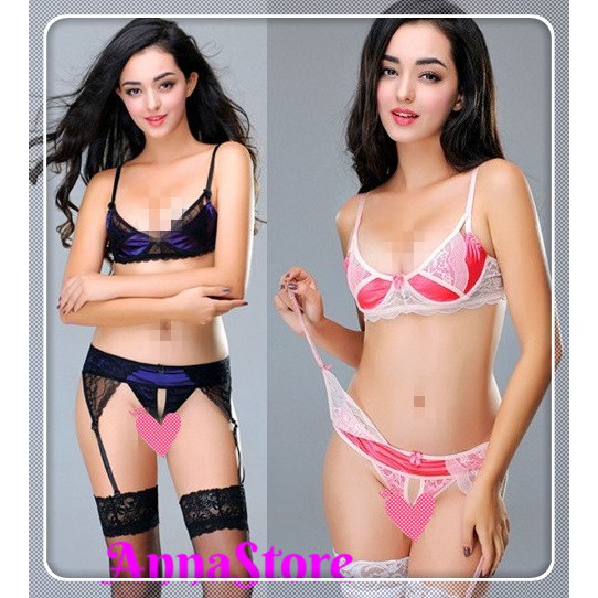 READY STOCK Anna Lingerie Underwire Satin And Lace Bra And Garter