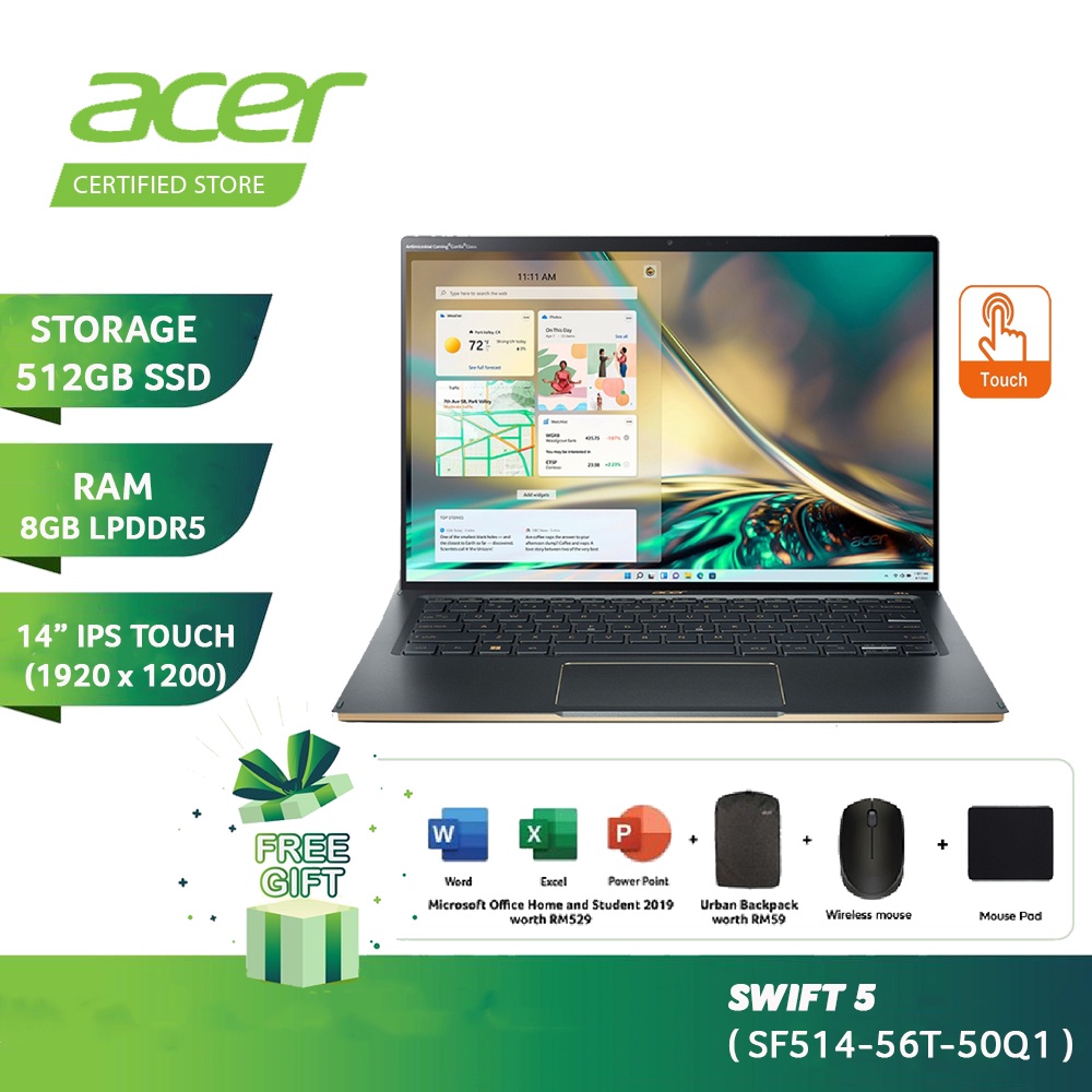 Acer Swift 5 SF514 56T 50Q1 Touch Laptop I5 1240P 8GB LPDDR5