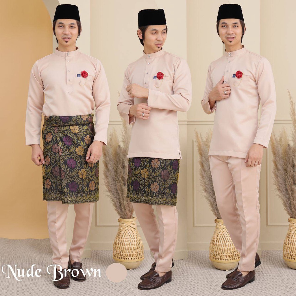 Baju Melayu Slim Fit Nude Brown Duchess Premium Cutting Moden Baju