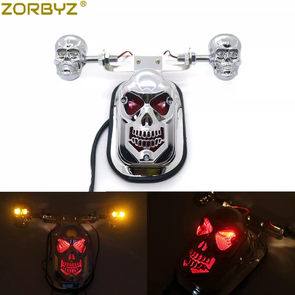 Zorbyz Motorcycle Chrome Skull Turn Signal Brake License Plate Rear