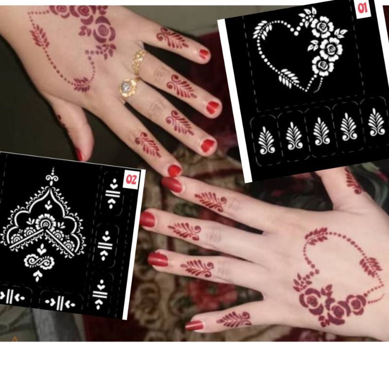 Sticker Corak Inai Henna Stencil Inai Celup Inai Lukis Merah