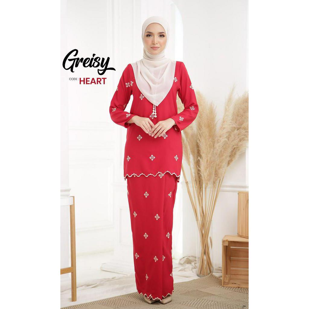 Baju Kurung Moden Greisy Sulam Biku Baju Raya Ironless Adel